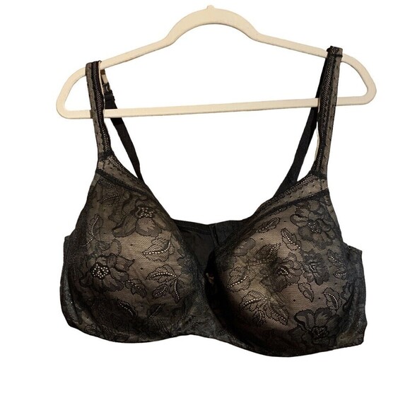 Cacique Other - Cacique Womens Size 46DD Black Lace Overlay Lightly Lined Balconette Bra